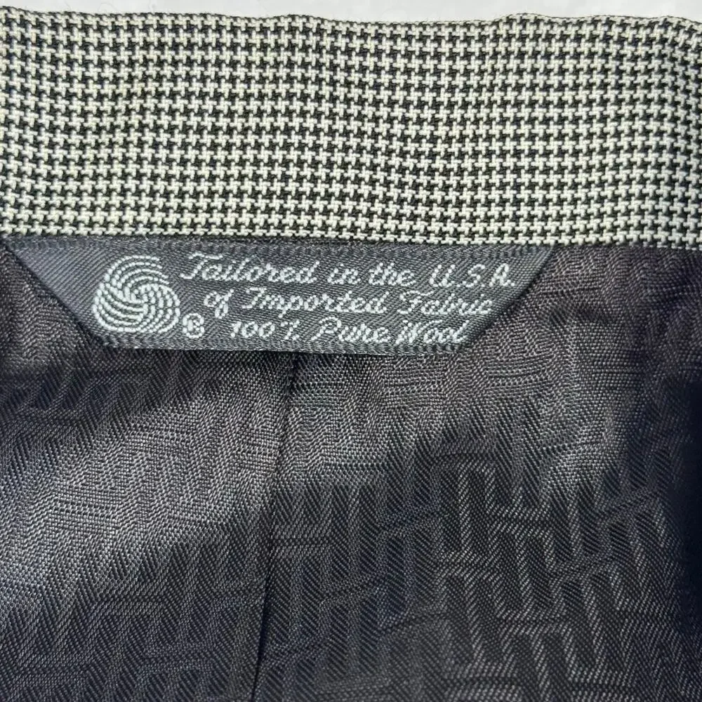 Halston‎ Pure Wool Men's 40R Blazer USA Made Sports Coat Black White 2 Button